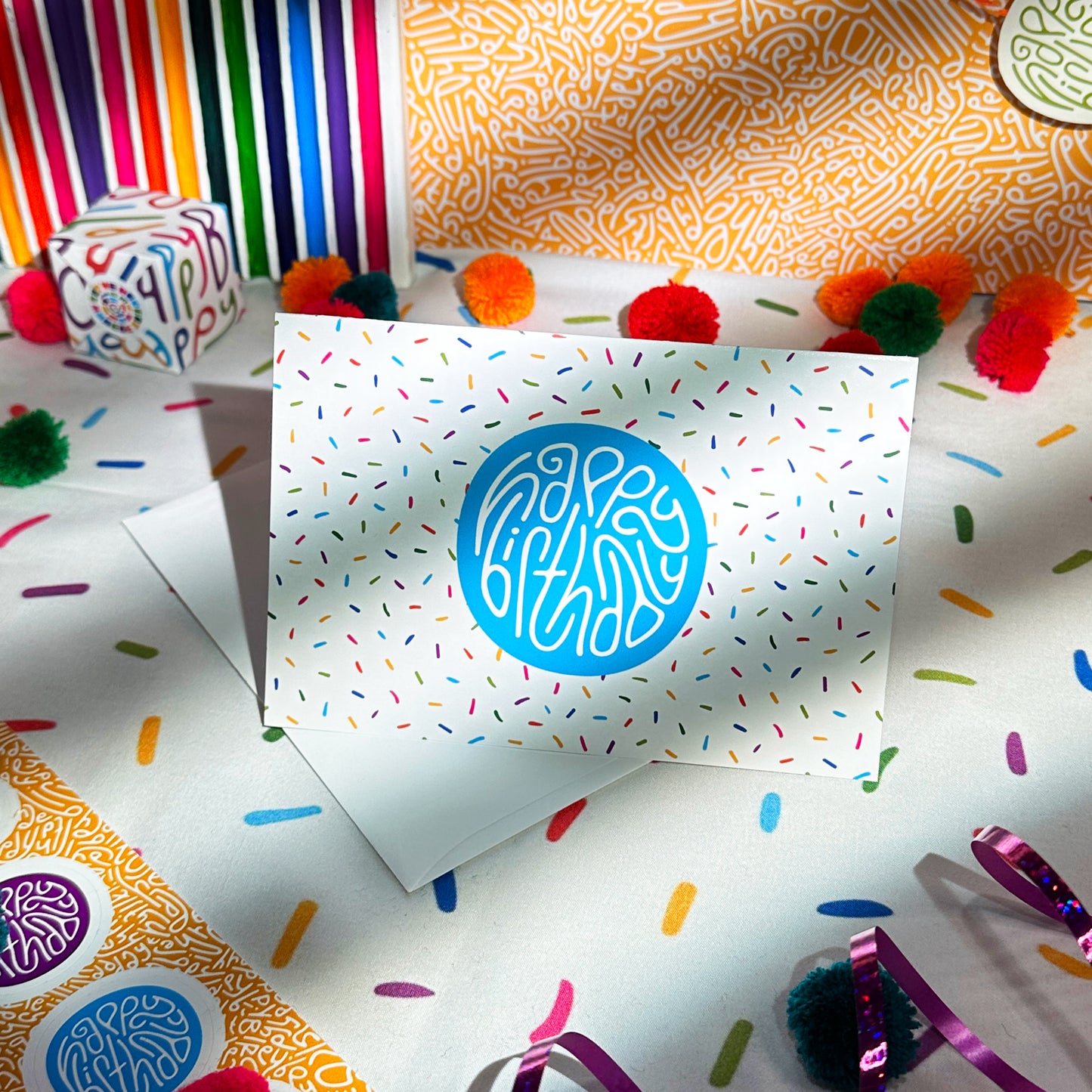 Happy Birthday Greeting Card: Sprinkles in Rainbow with Color-Me-In Inside