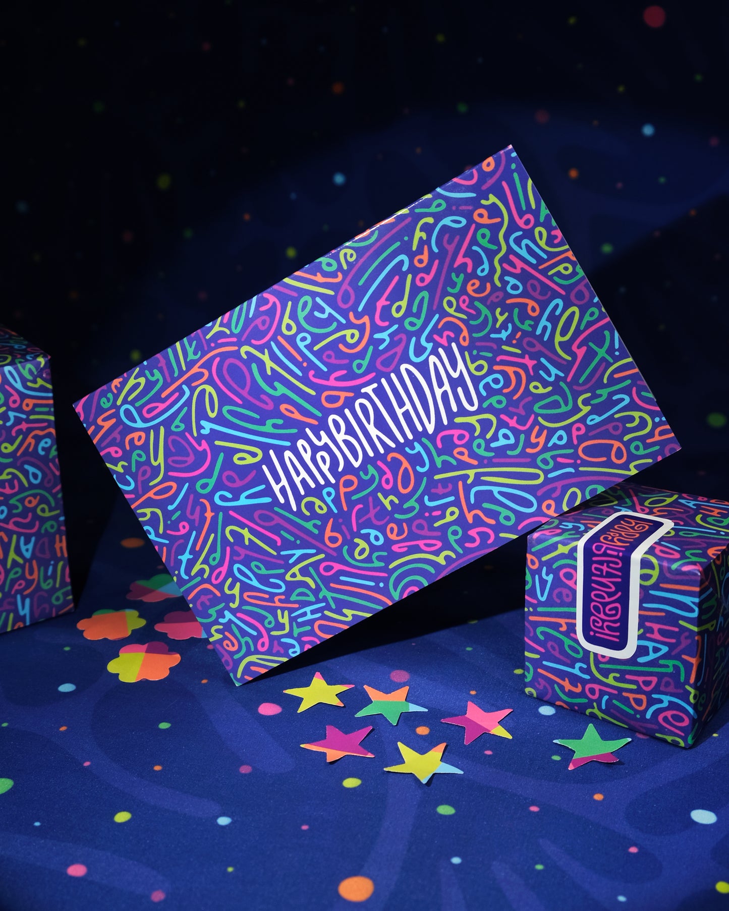 Happy Birthday Greeting Card: Letter Pattern in Disco with Color-Me-In Inside