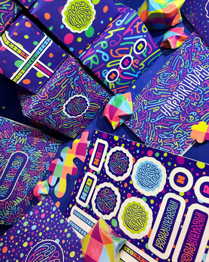 Happy Birthday Greeting Card: Letter Pattern in Disco with Color-Me-In Inside