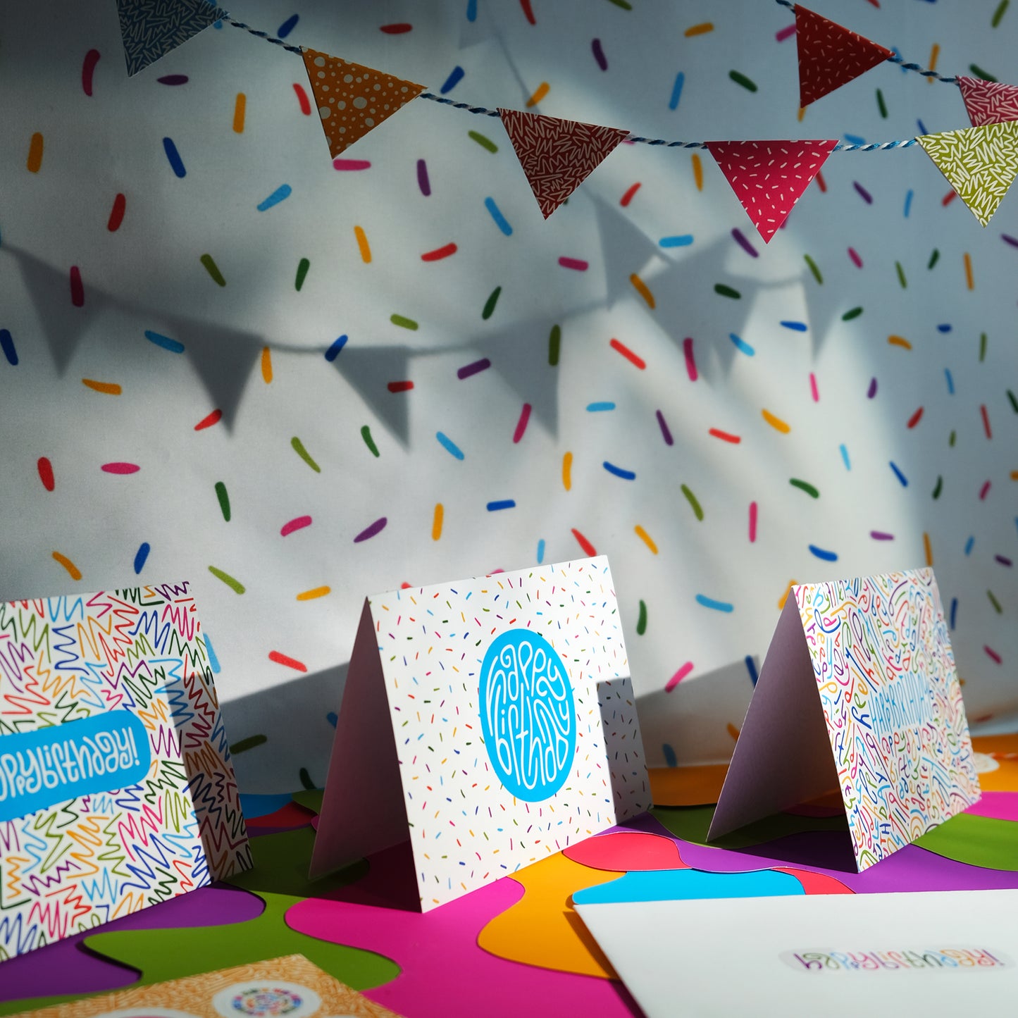 Happy Birthday Greeting Card: Sprinkles in Rainbow with Color-Me-In Inside