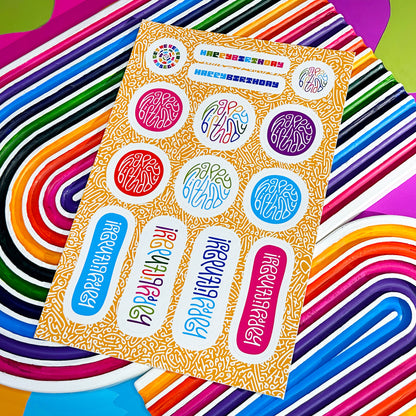 Happy Birthday Gift Stickers in Rainbow