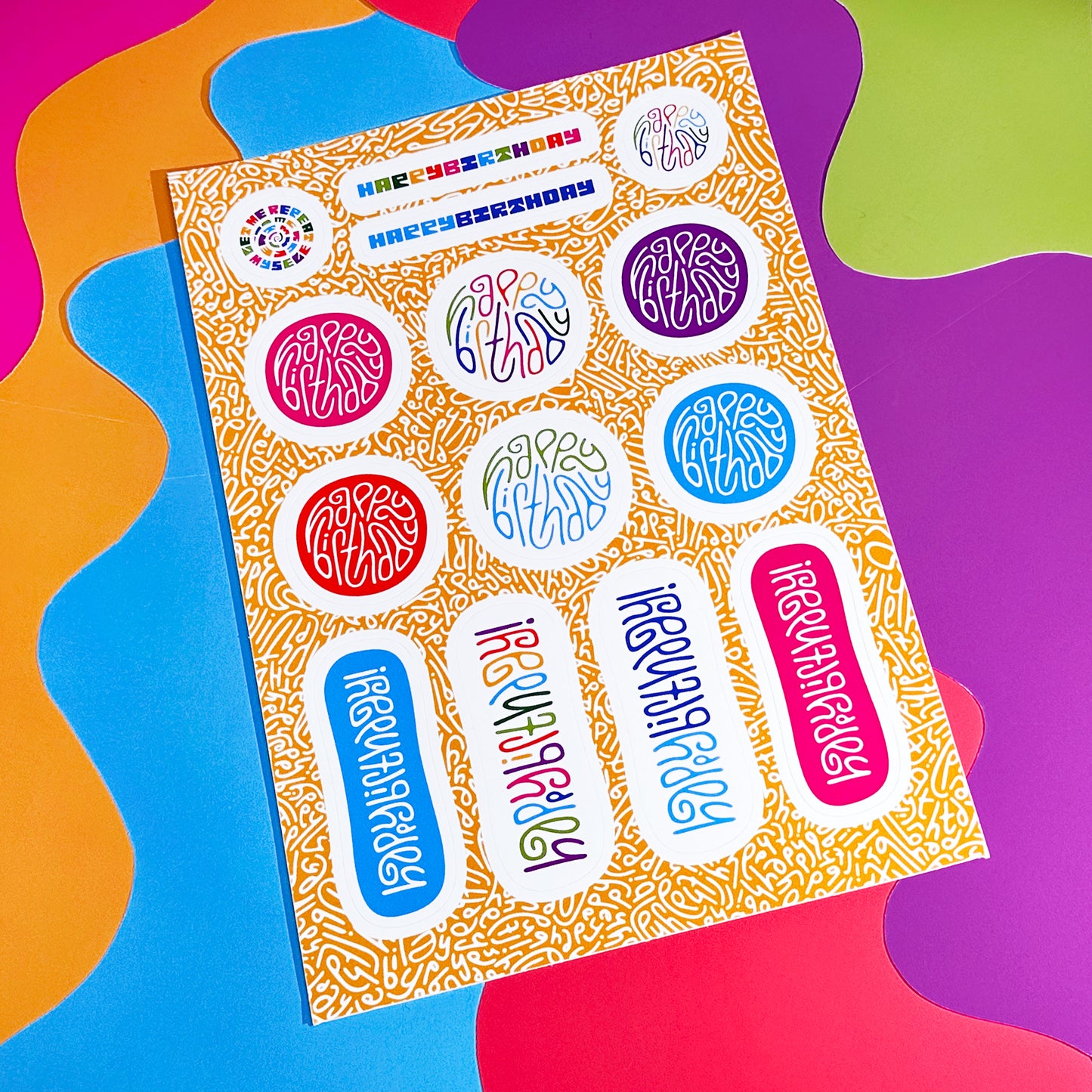 Happy Birthday Gift Stickers in Rainbow