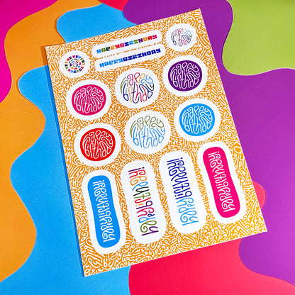 Happy Birthday Gift Stickers in Rainbow