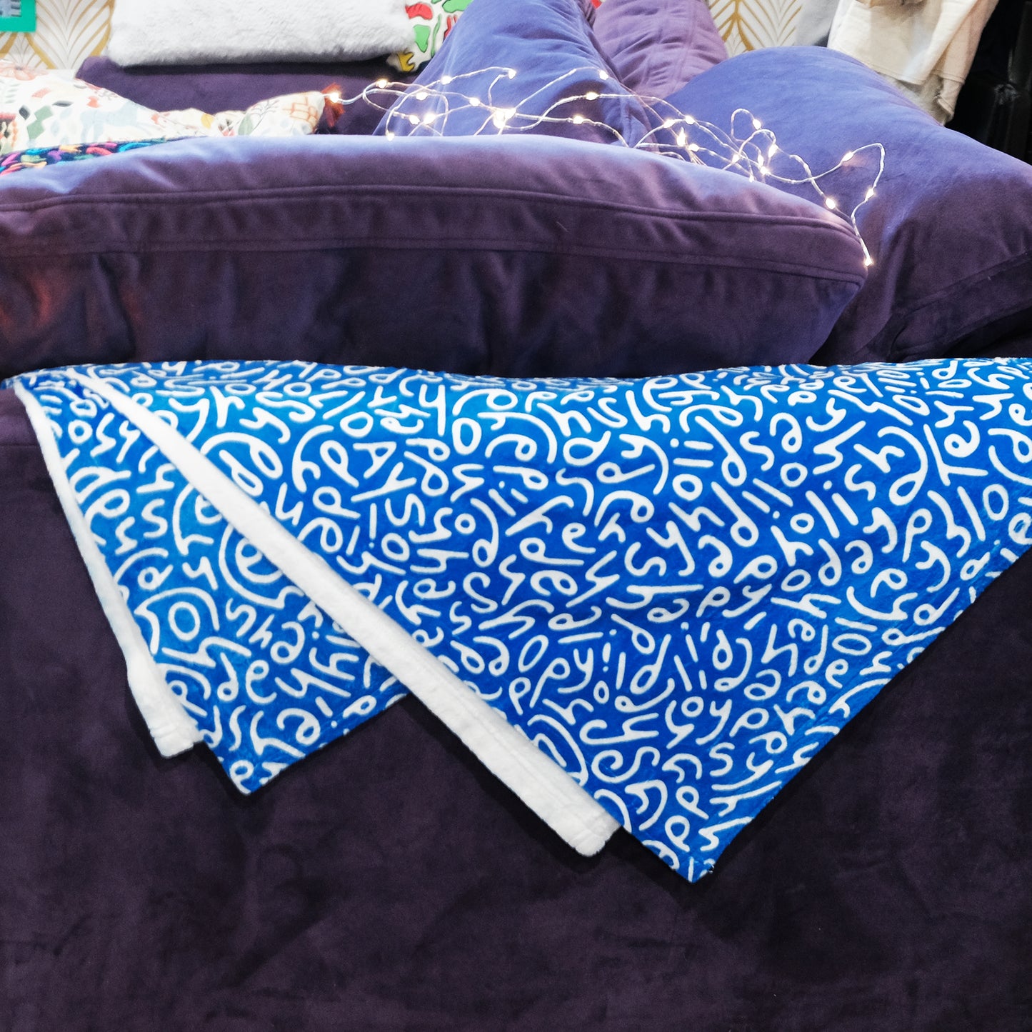 Holiday Ultra-Soft Throw Blanket: Letters in Blue