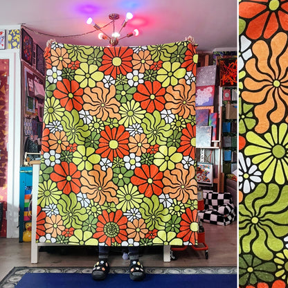 LOVE Groovy Flowers in Retro Ultra-Soft Throw Blanket