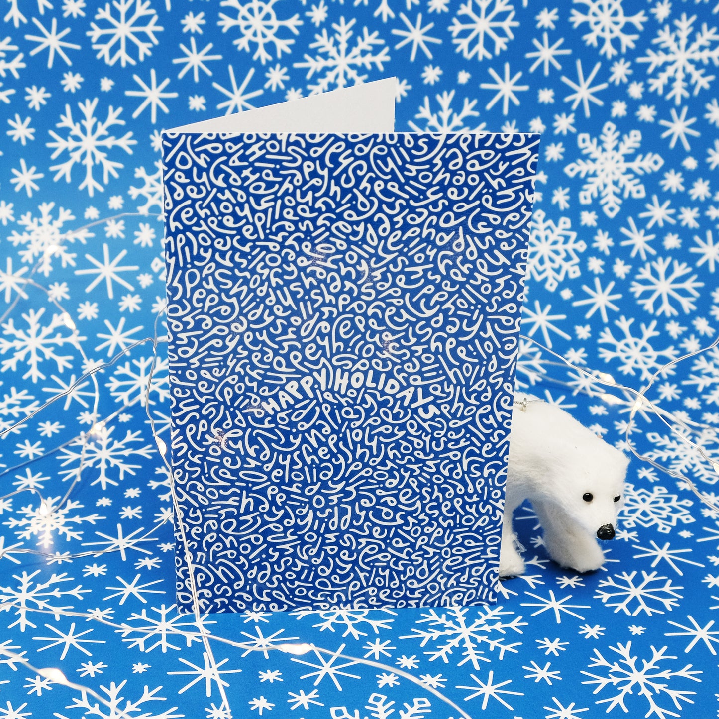 Holiday Card: Letter Pattern in Blue with Color-Me-In Inside