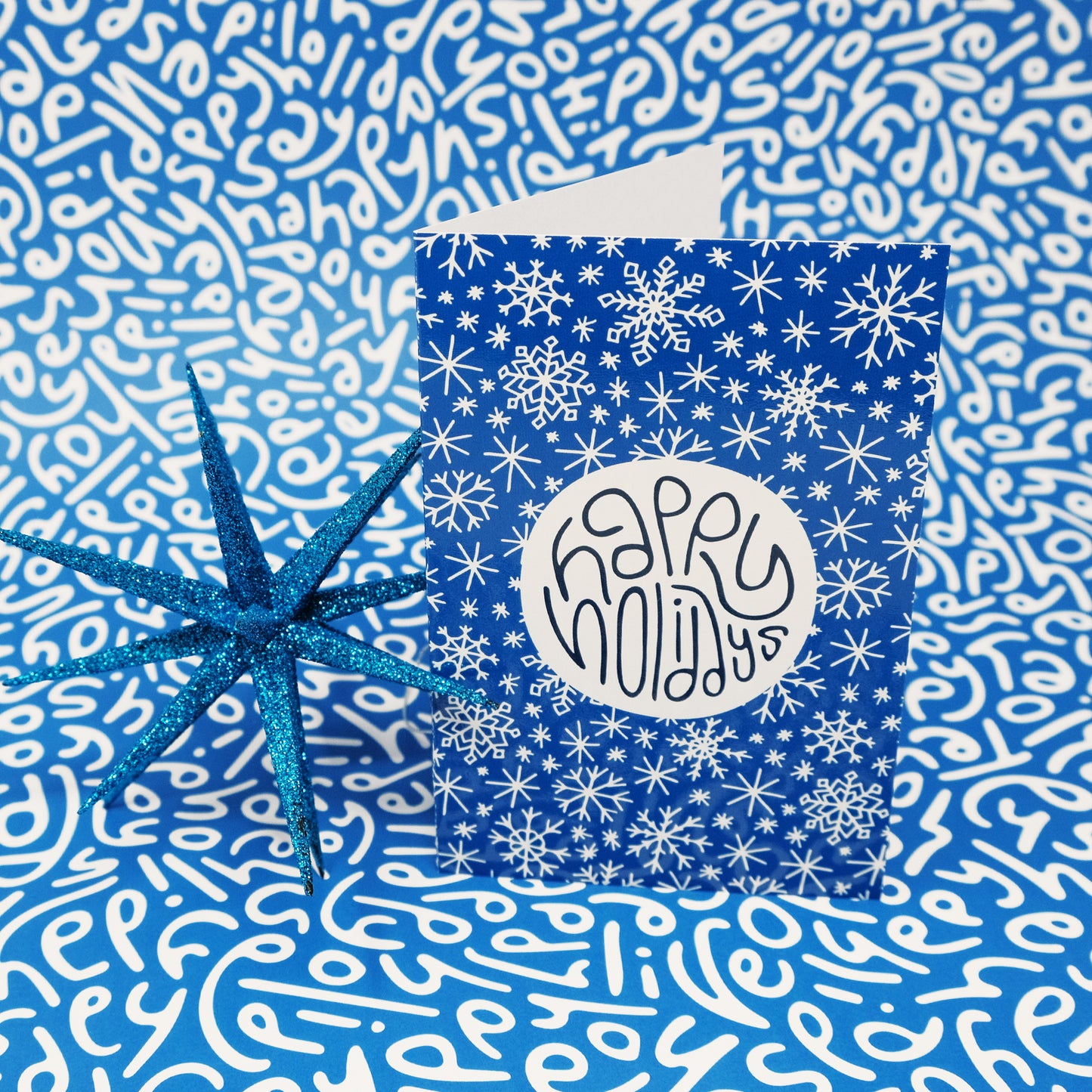 Holiday Card: Snow in Blue with Color-Me-In Inside