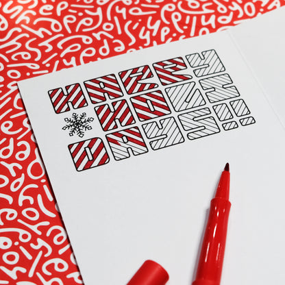 Holiday Card: Letter Pattern in Red with Color-Me-In Inside