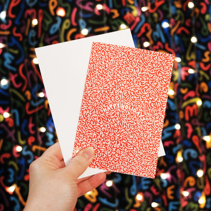 Holiday Card: Letter Pattern in Red with Color-Me-In Inside