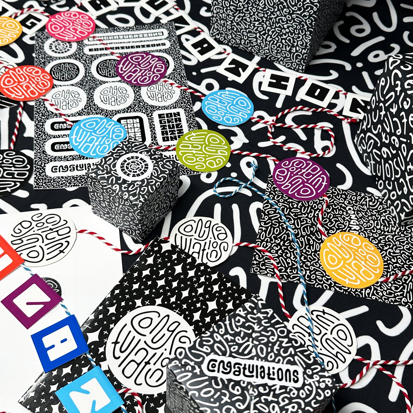 Congratulations Gift Stickers in Black & White