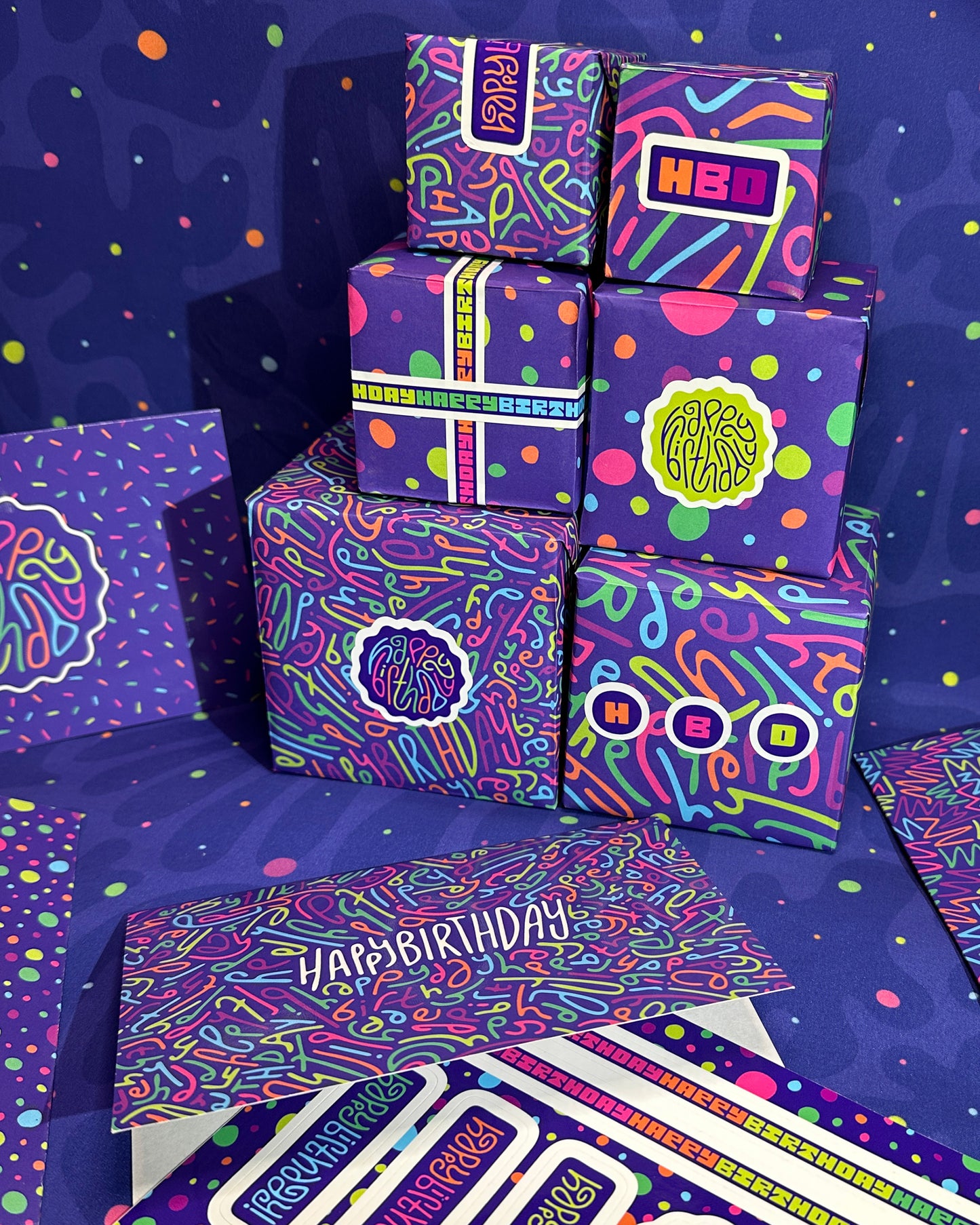 Happy Birthday Greeting Card: Letter Pattern in Disco with Color-Me-In Inside