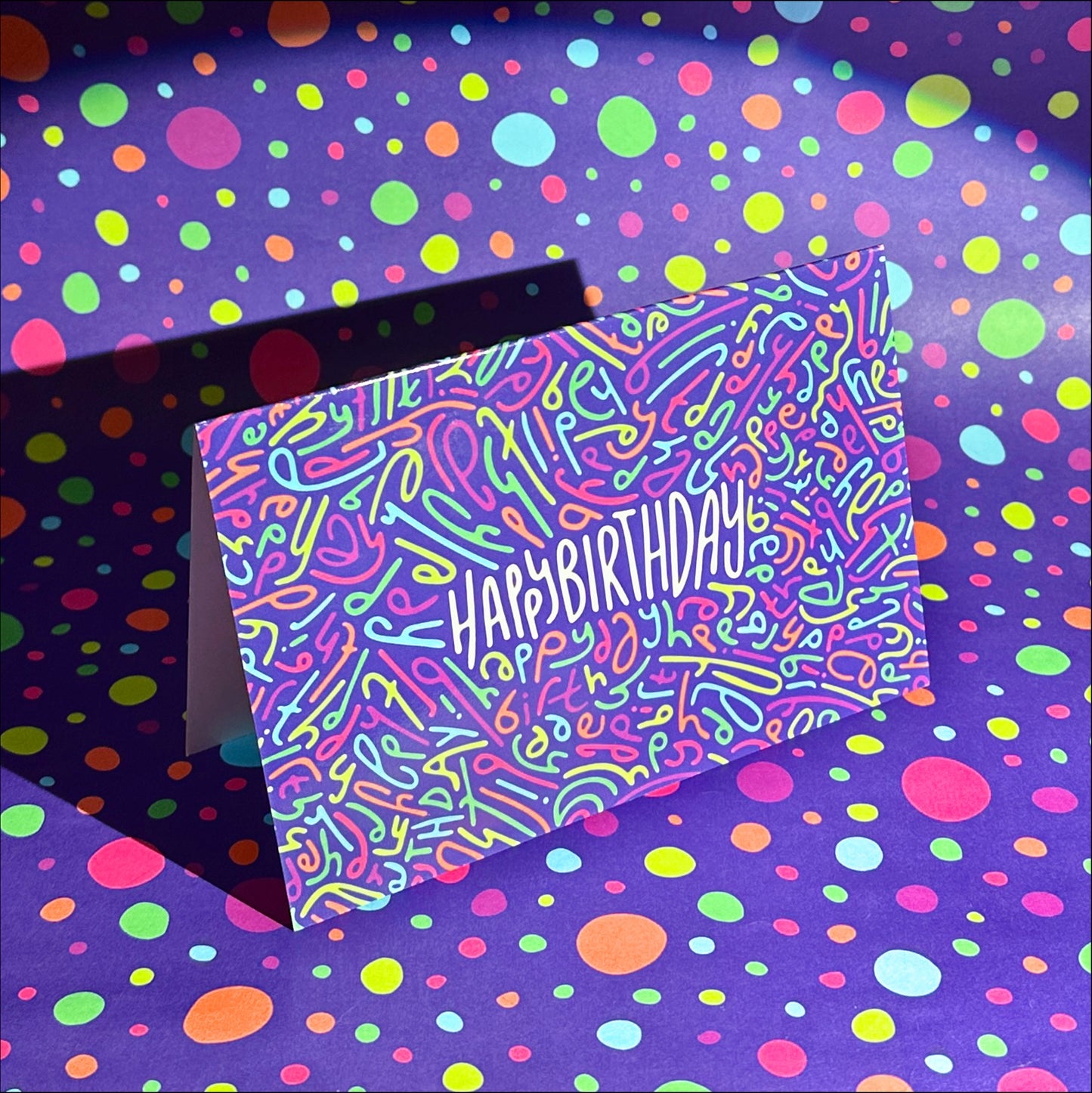 Happy Birthday Greeting Card: Letter Pattern in Disco with Color-Me-In Inside