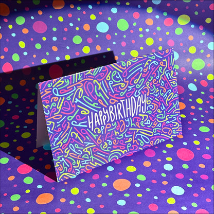 Happy Birthday Greeting Card: Letter Pattern in Disco with Color-Me-In Inside