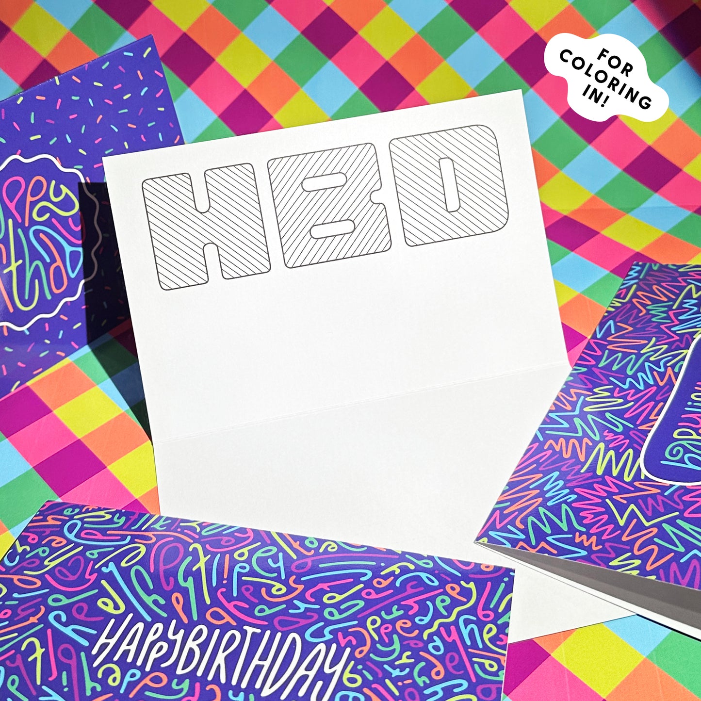 Happy Birthday Greeting Card: Letter Pattern in Disco with Color-Me-In Inside