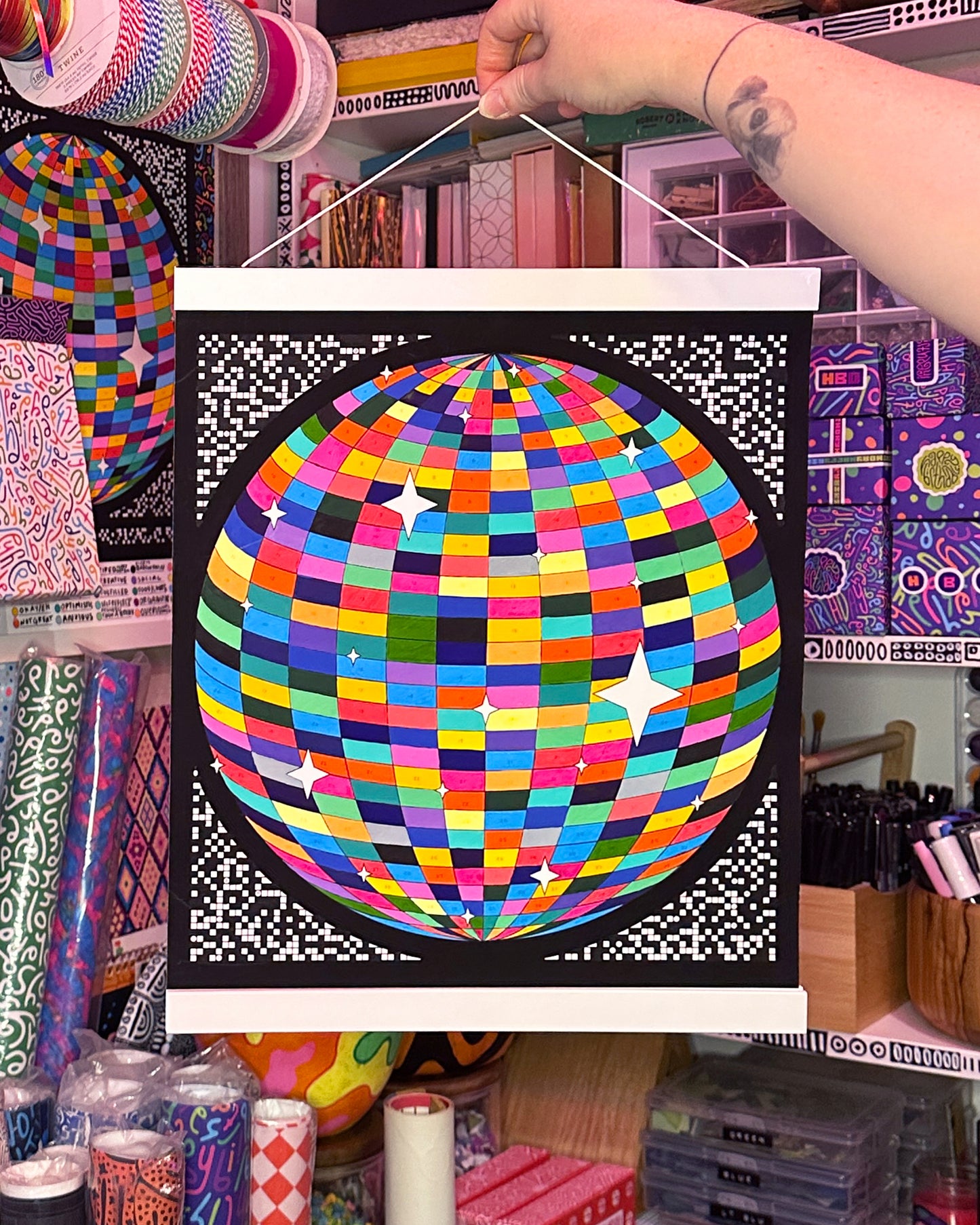 Disco Ball One Year Mood & Activity Calendar: Customizable Art Print with Daily Tracker Stars