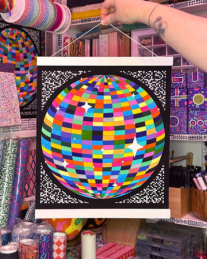 Disco Ball One Year Mood & Activity Calendar: Customizable Art Print with Daily Tracker Stars