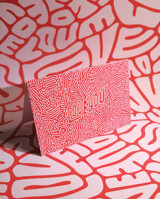 I Love You Greeting Card: Letter Pattern in Valentine with Color-Me-In Inside