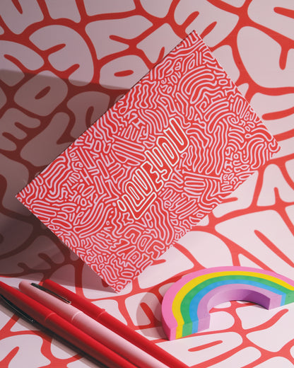 I Love You Greeting Card: Letter Pattern in Valentine with Color-Me-In Inside