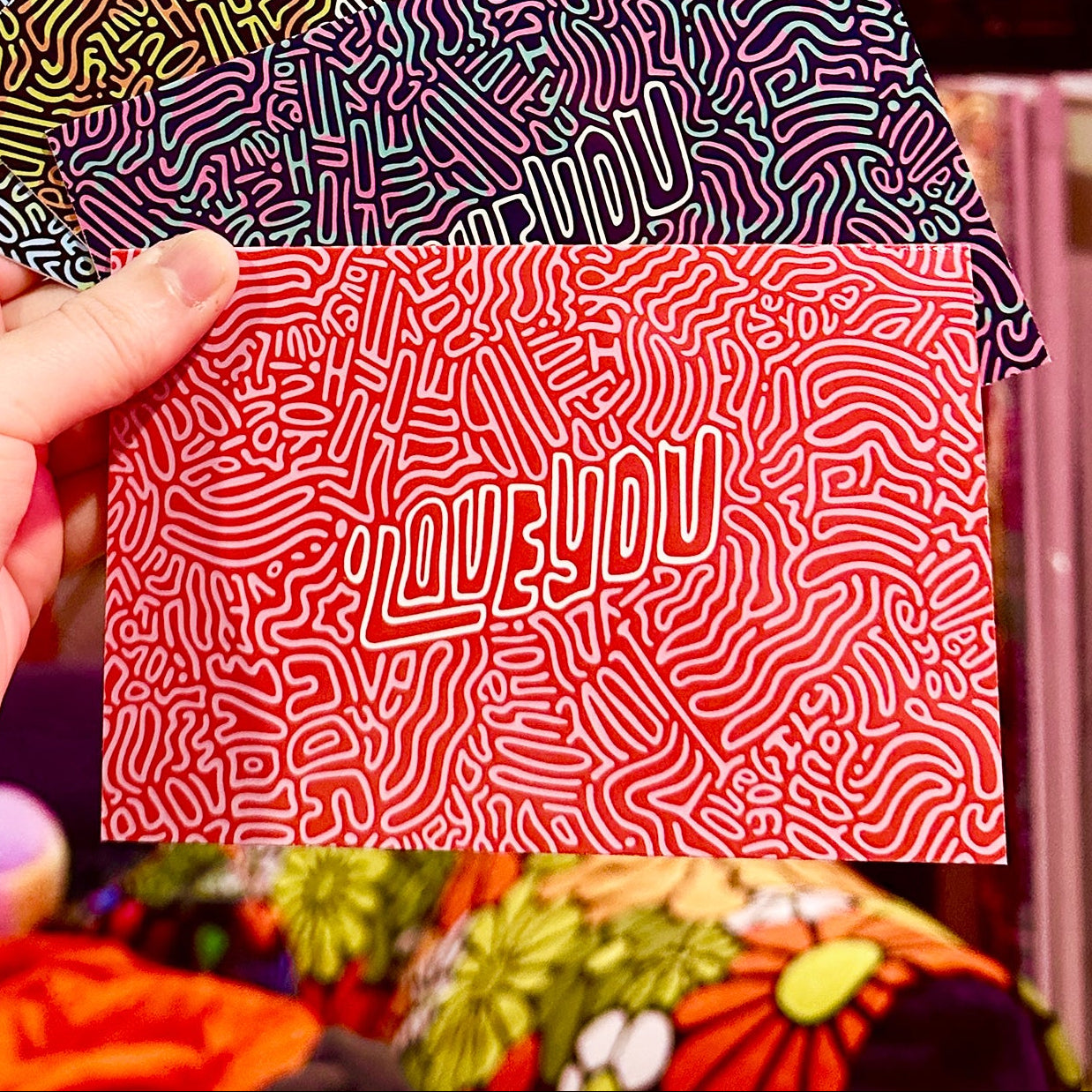 I Love You Greeting Card: Letter Pattern in Valentine with Color-Me-In Inside