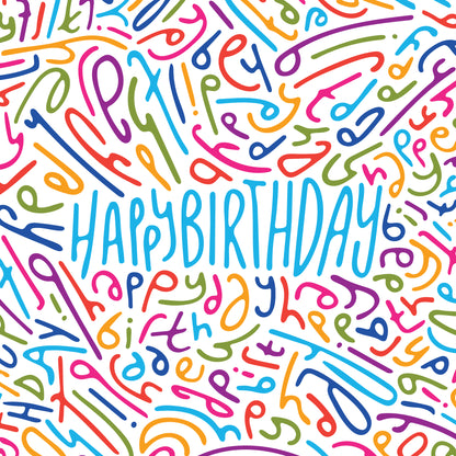 Happy Birthday Greeting Card: Letter Pattern in Rainbow with Color-Me-In Inside