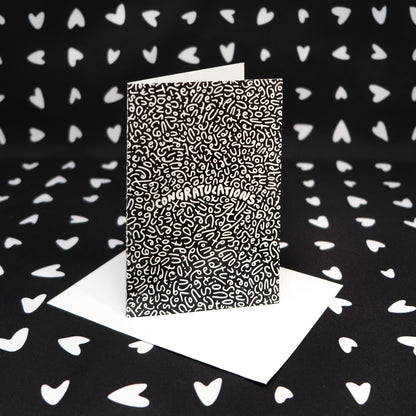 Congratulations Greeting Card: Letter Pattern in Black & White with Color-Me-In Inside