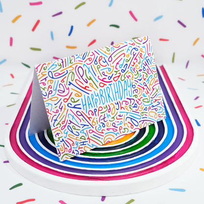 Happy Birthday Greeting Card: Letter Pattern in Rainbow with Color-Me-In Inside