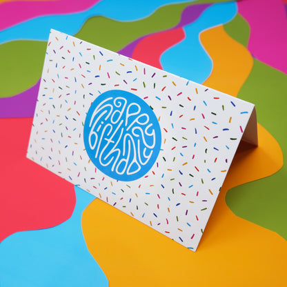 Happy Birthday Greeting Card: Sprinkles in Rainbow with Color-Me-In Inside