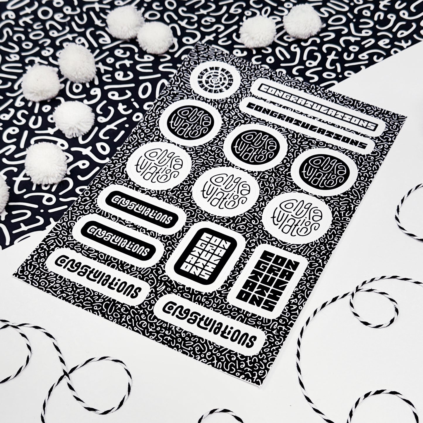 Congratulations Gift Stickers in Black & White