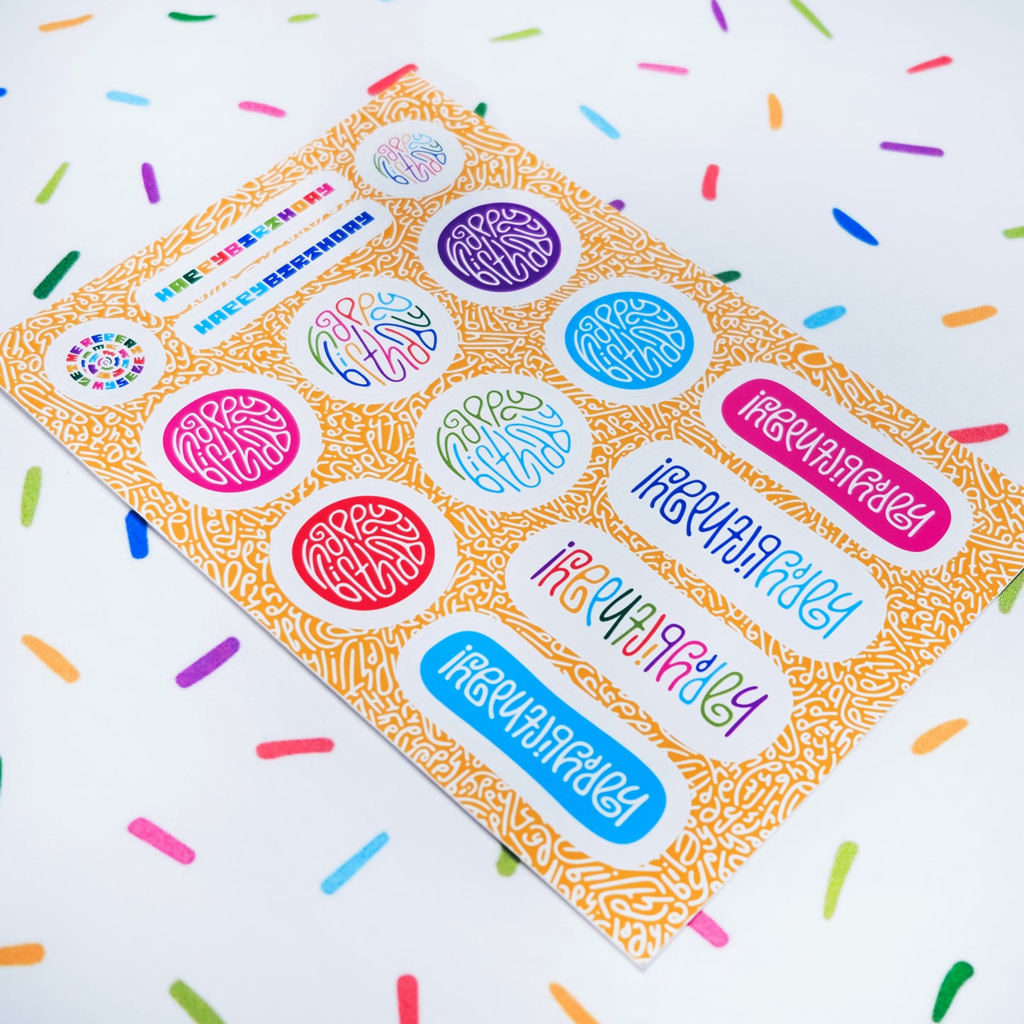 Happy Birthday Gift Stickers in Rainbow