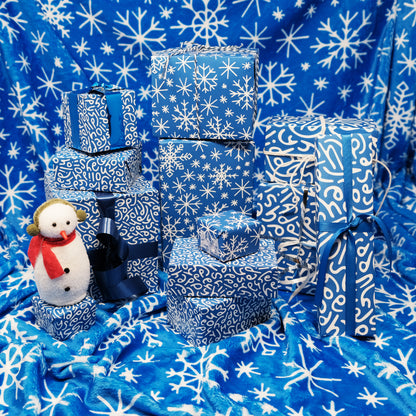 Happy Holidays Wrapping Paper: Multi-Pattern Set in Blue