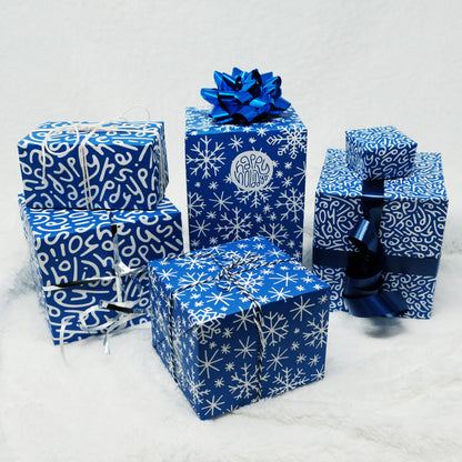 Happy Holidays Wrapping Paper: Multi-Pattern Set in Blue