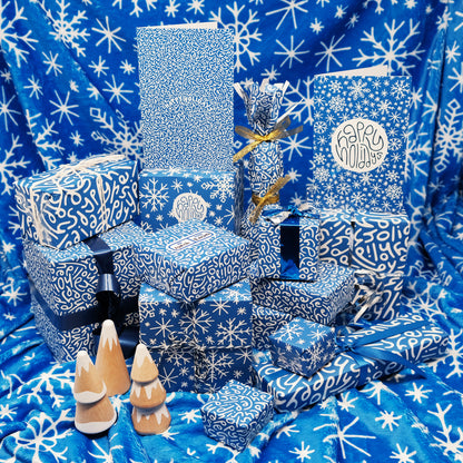 Happy Holidays Wrapping Paper: Multi-Pattern Set in Blue