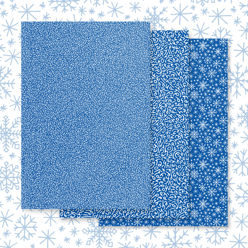 Happy Holidays Wrapping Paper: Multi-Pattern Set in Blue