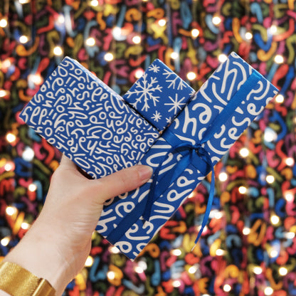 Happy Holidays Wrapping Paper: Multi-Pattern Set in Blue