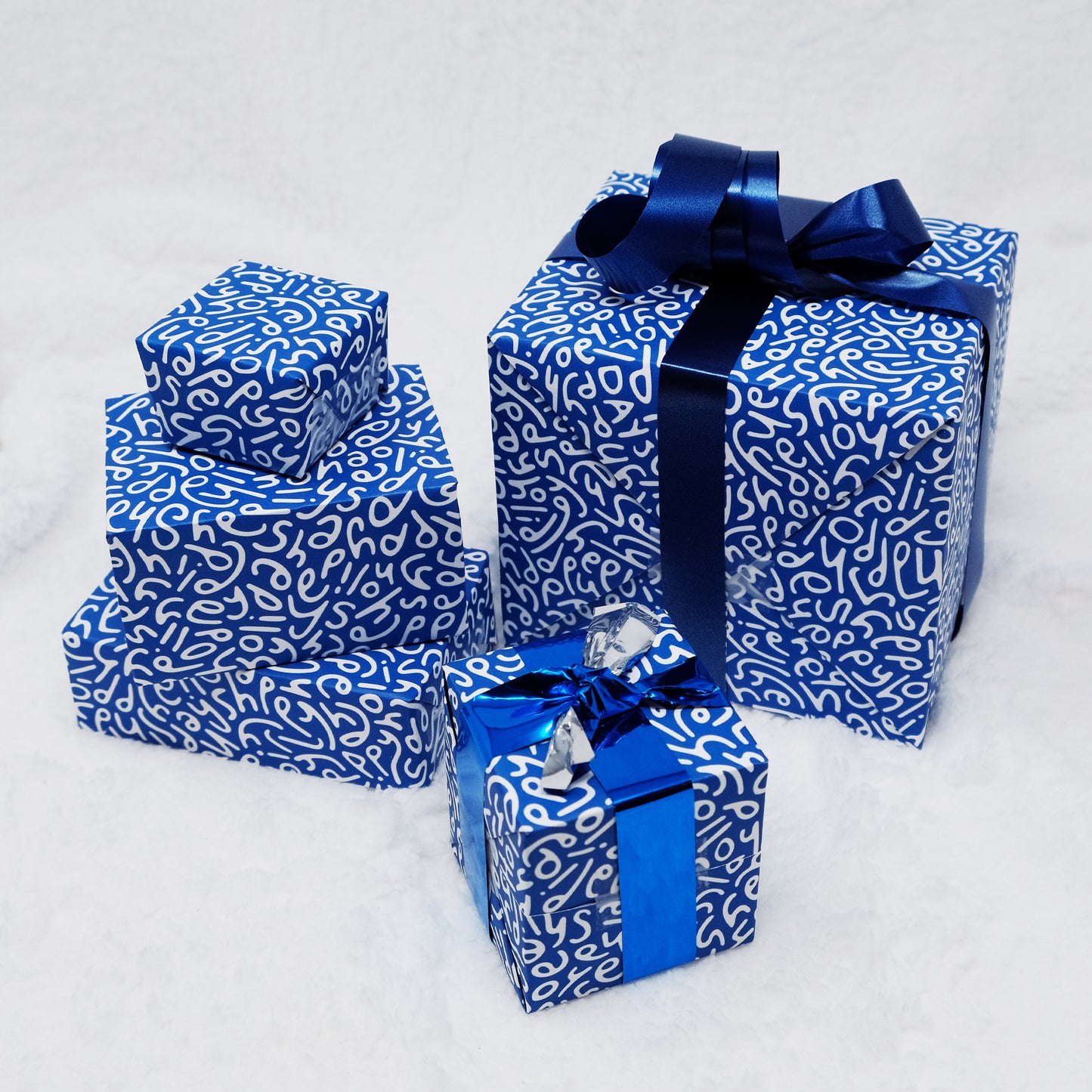 Happy Holidays Letter Pattern Wrapping Paper: Blue Letters x3