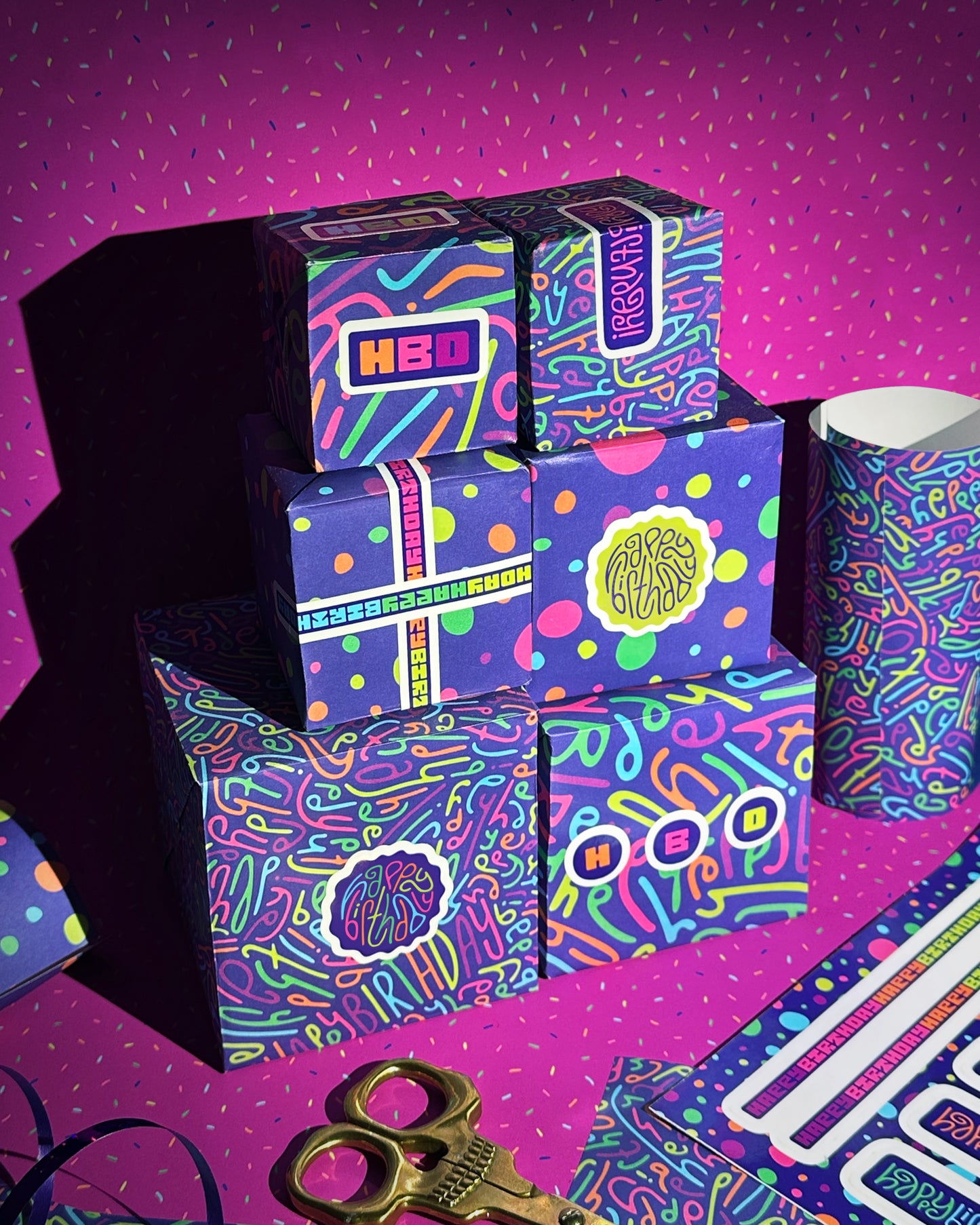 Happy Birthday Letter Pattern Wrapping Paper in Disco