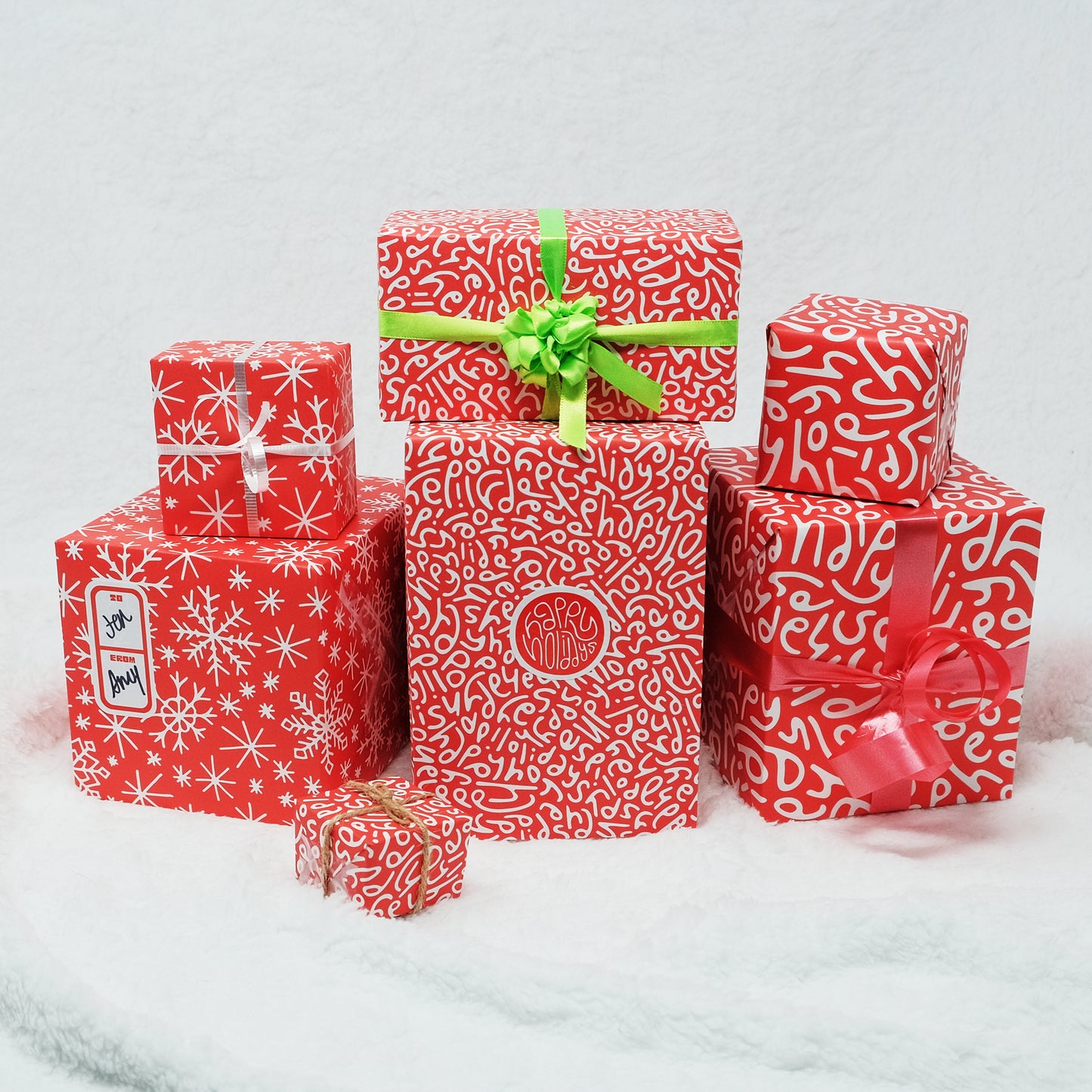 Happy Holidays Wrapping Paper: Multi-Pattern Set in Red