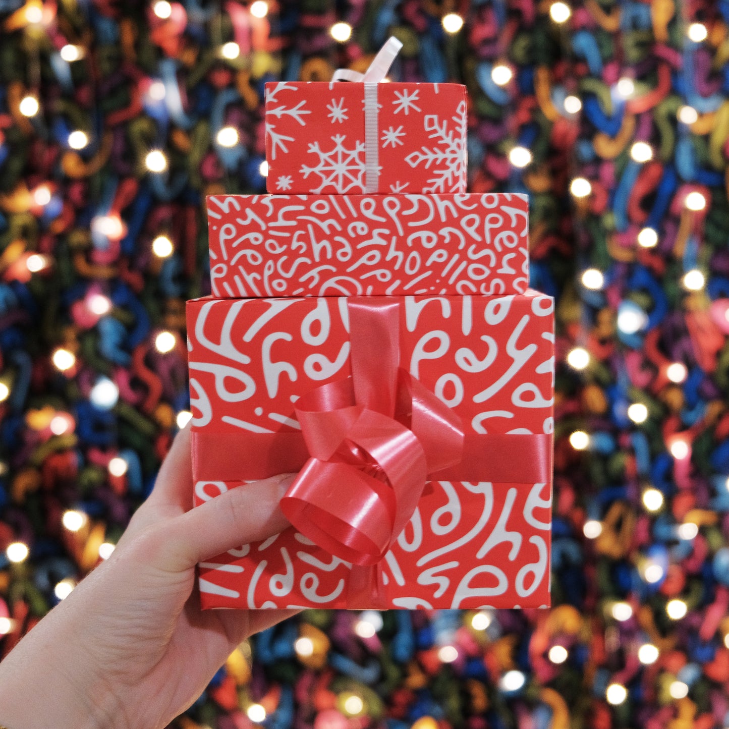 Happy Holidays Wrapping Paper: Multi-Pattern Set in Red