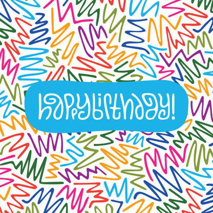 Happy Birthday Greeting Card: Zig Zag in Rainbow with Color-Me-In Inside