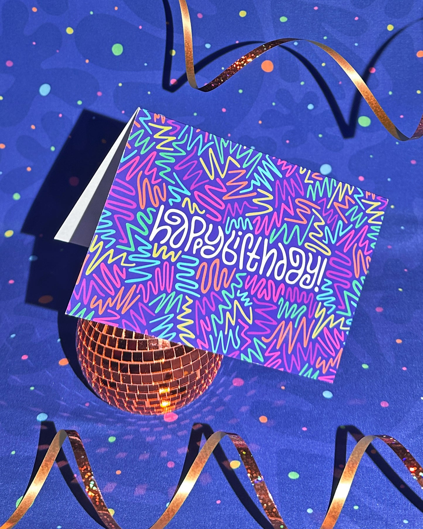 Happy Birthday Greeting Card: Zig Zag in Disco with Color-Me-In Inside