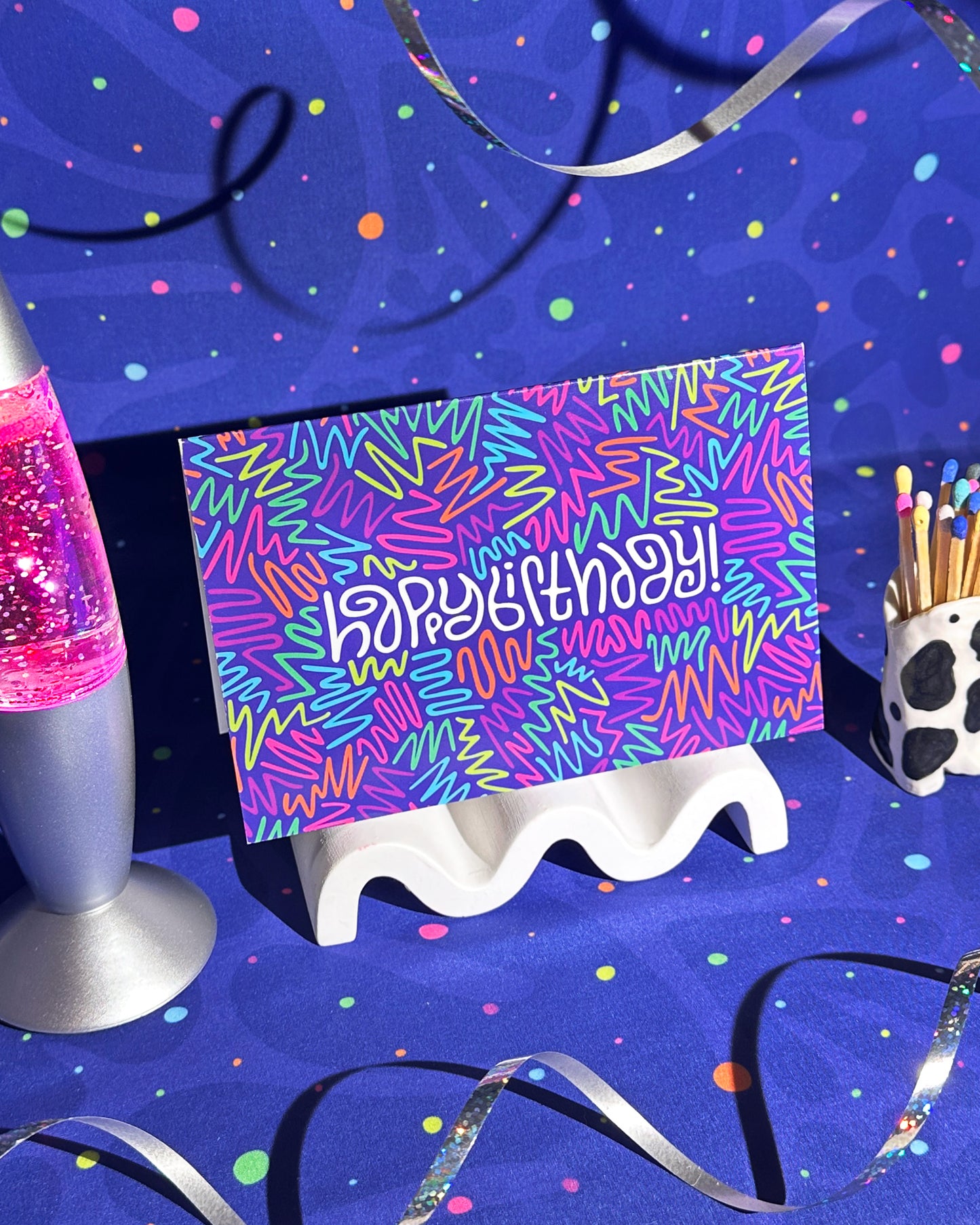 Happy Birthday Greeting Card: Zig Zag in Disco with Color-Me-In Inside