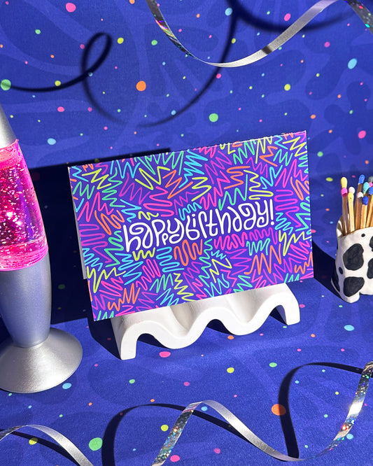 Happy Birthday Greeting Card: Zig Zag in Disco with Color-Me-In Inside