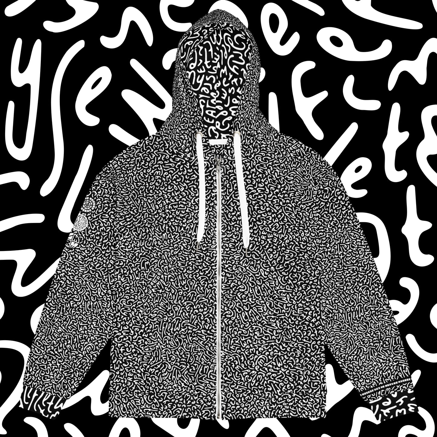 LMRM Letter Pattern B&W Recycled Zip Hoodie Jacket